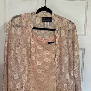 Alex Evenings Floral Lace Dress and Jacket in Cream